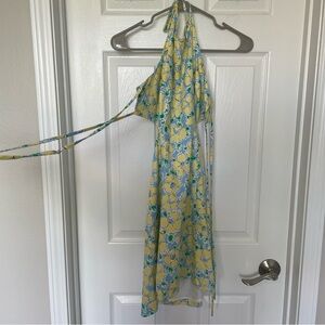Zara Backless Blue Yellow Floral Mini Sun Dress Size Small
